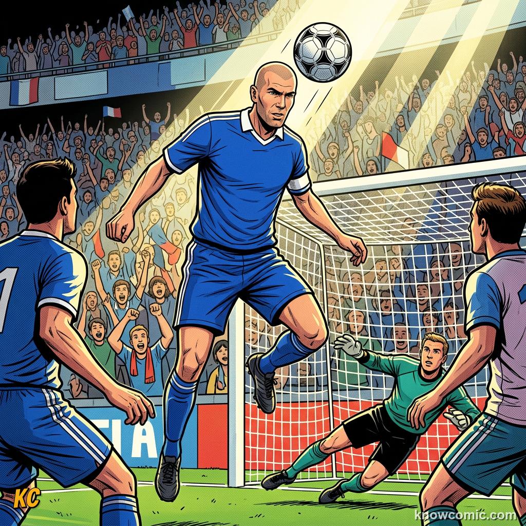 Comic panel titled why the kings still matter, labelled zidane, from the KnowComic World Cup 2026 lesson on legends of the cup: the kings