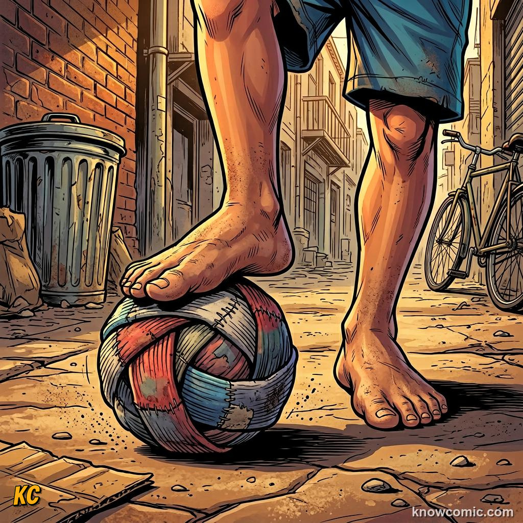 Comic panel titled the teenager who shocked the world, labelled barefoot, from the KnowComic World Cup 2026 lesson on pelé: the king's story
