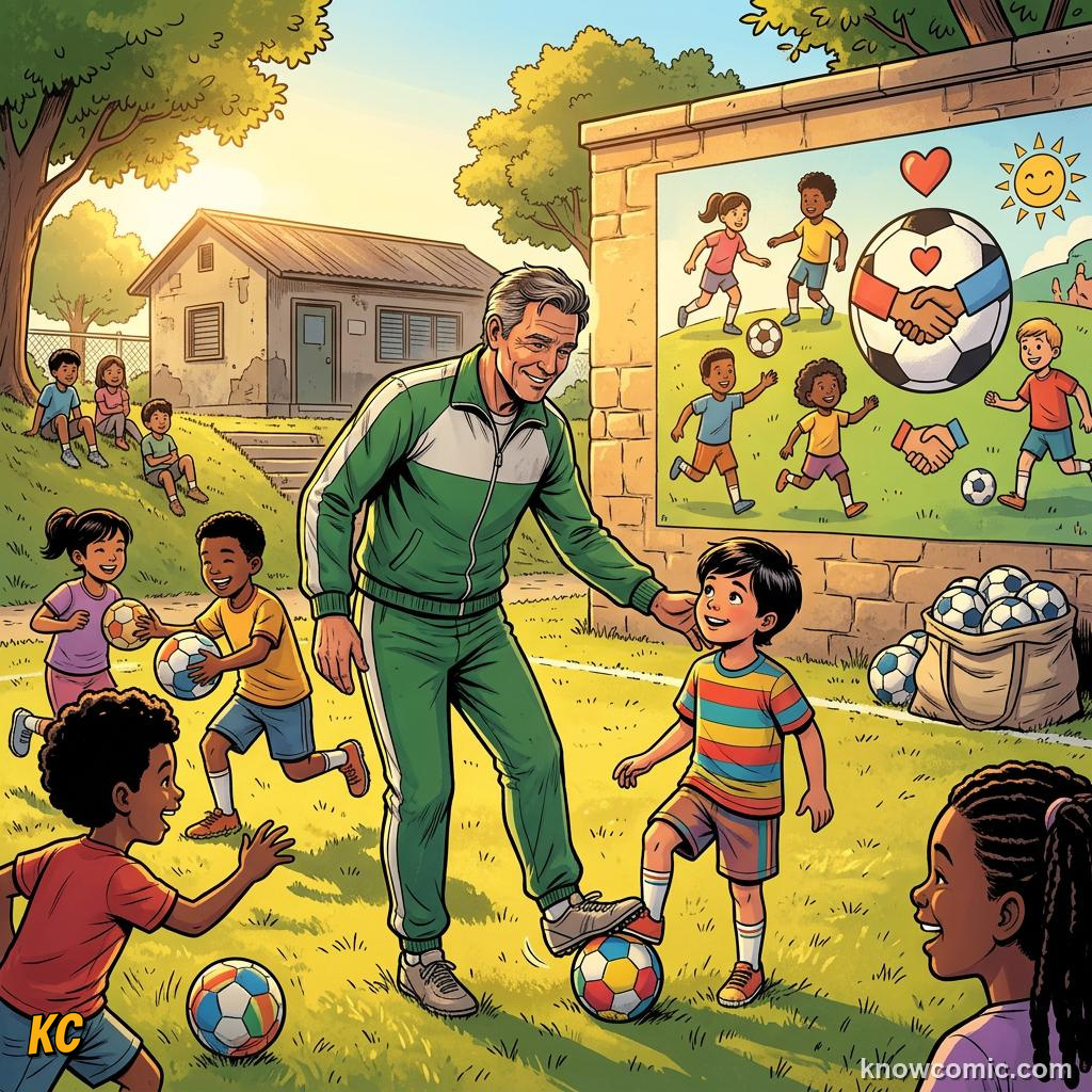 Comic panel labelled humanitarian, illustrating pelé: the king's story in KnowComic's World Cup 2026 series