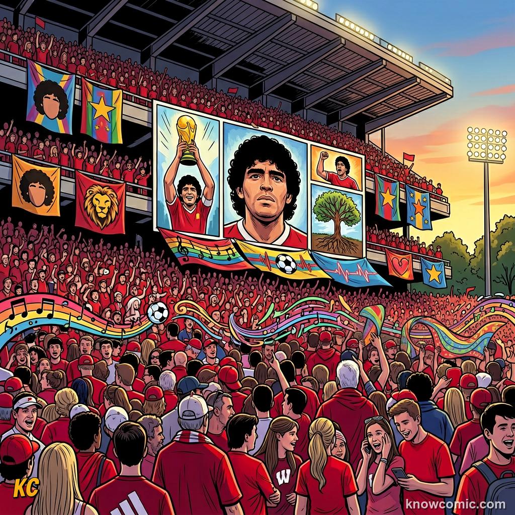 Comic panel labelled icon, illustrating maradona: genius & the hand of god in KnowComic's World Cup 2026 series