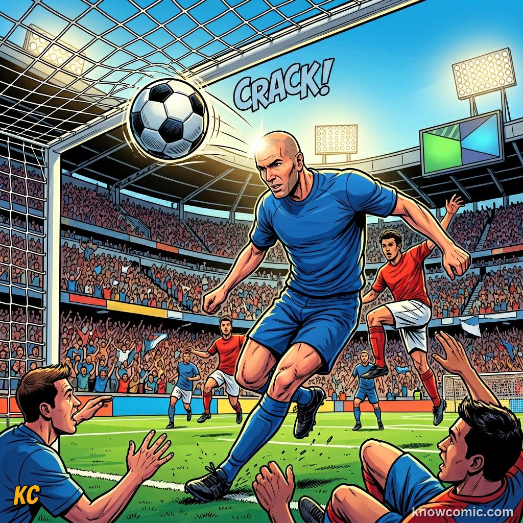 Comic panel titled the greatest comeback story, labelled 1998, from the KnowComic World Cup 2026 lesson on zidane, r9 & the 2000s