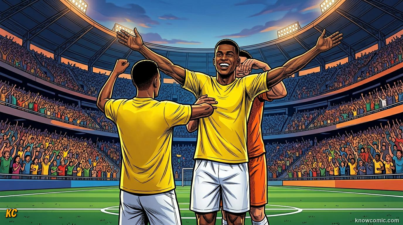 Comic panel titled the greatest comeback story, labelled r9, from the KnowComic World Cup 2026 lesson on zidane, r9 & the 2000s