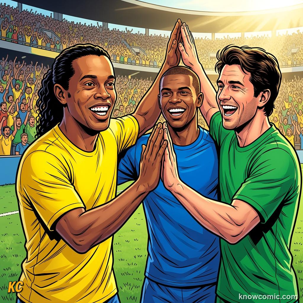 Comic panel titled how the 2000s shaped today, labelled brazil 2002, from the KnowComic World Cup 2026 lesson on zidane, r9 & the 2000s
