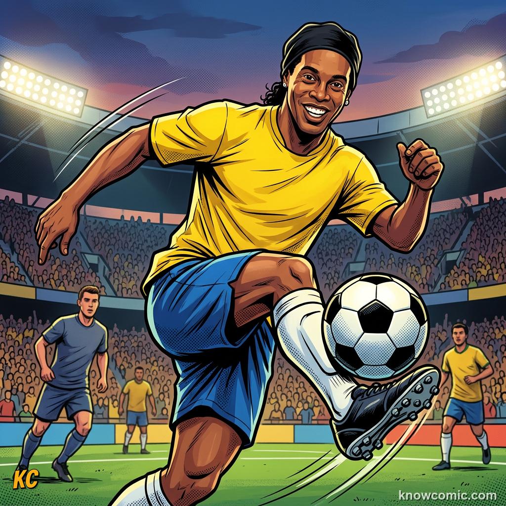 Comic panel titled how the 2000s shaped today, labelled icons, from the KnowComic World Cup 2026 lesson on zidane, r9 & the 2000s