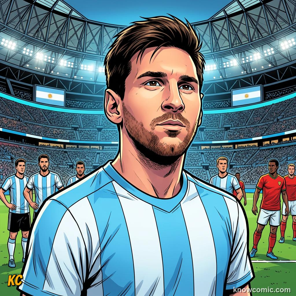 Comic panel titled the relentless record breaker, labelled 2006, from the KnowComic World Cup 2026 lesson on messi vs ronaldo: the modern era