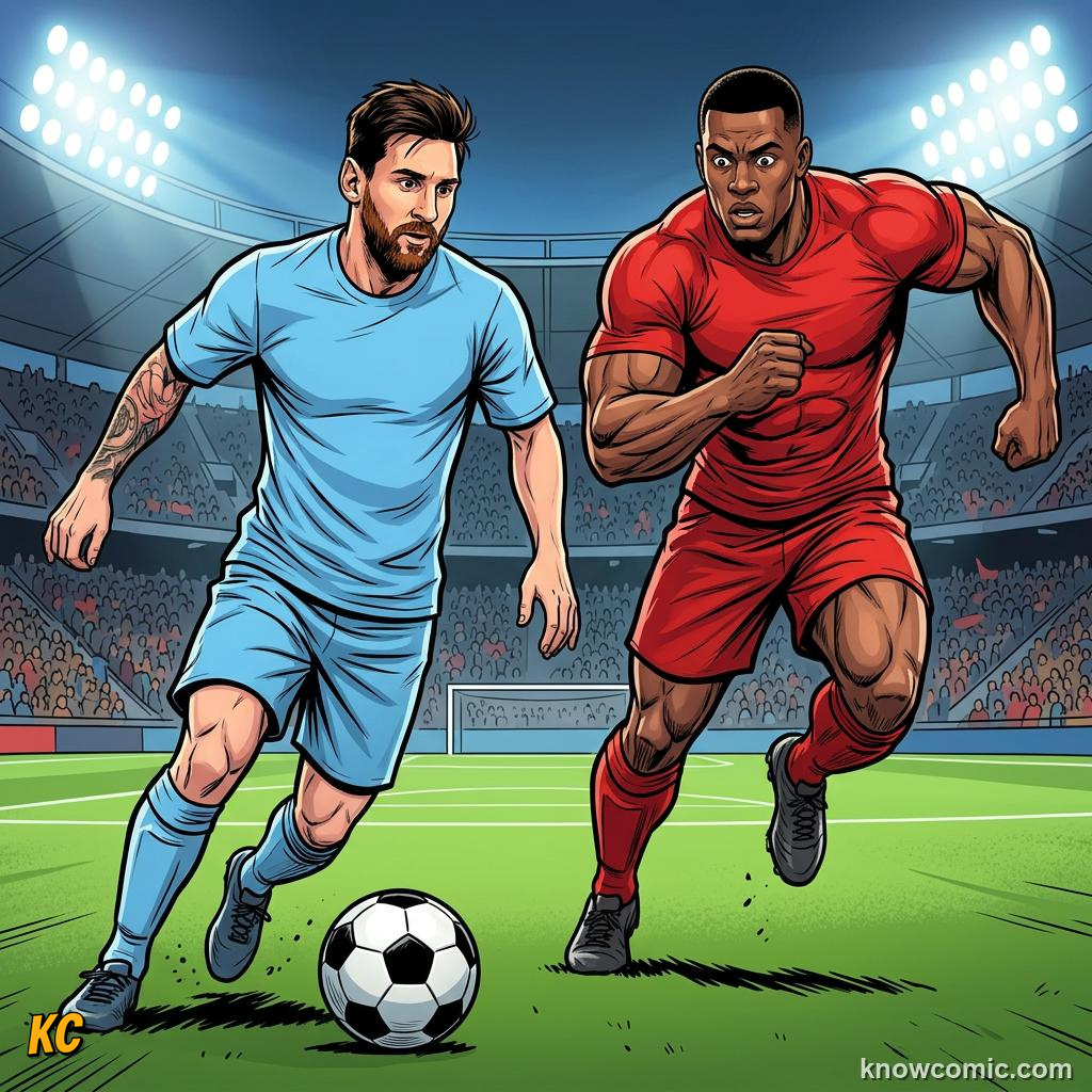 Comic panel titled messi's crown and the end of an era, labelled styles, from the KnowComic World Cup 2026 lesson on messi vs ronaldo: the modern era