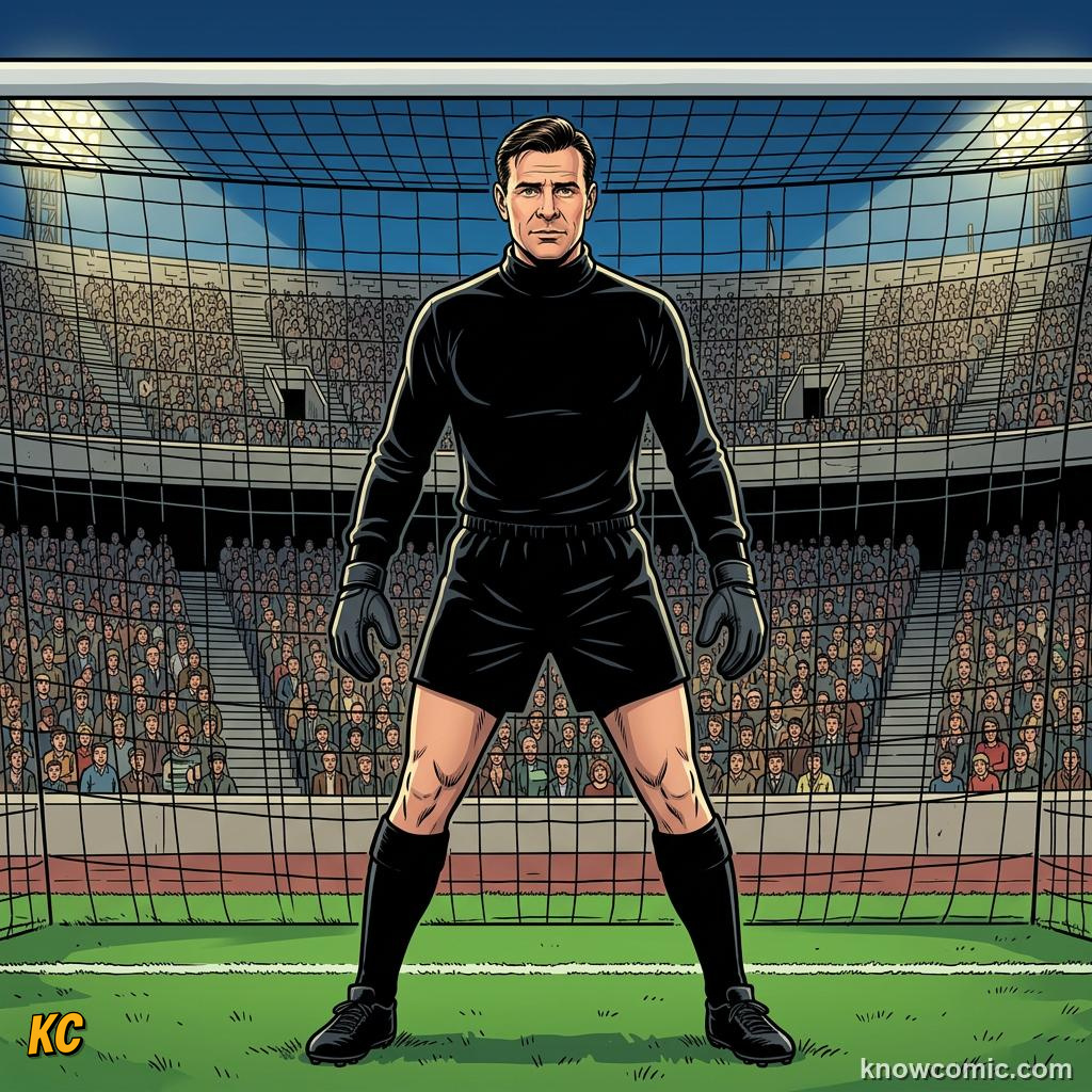 Comic panel titled saves that wrote history, labelled all black, from the KnowComic World Cup 2026 lesson on goalkeeper greats