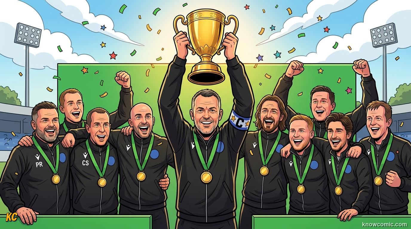 Comic panel titled the player who raises the trophy, labelled the honour, from the KnowComic World Cup 2026 lesson on captains who lifted the cup