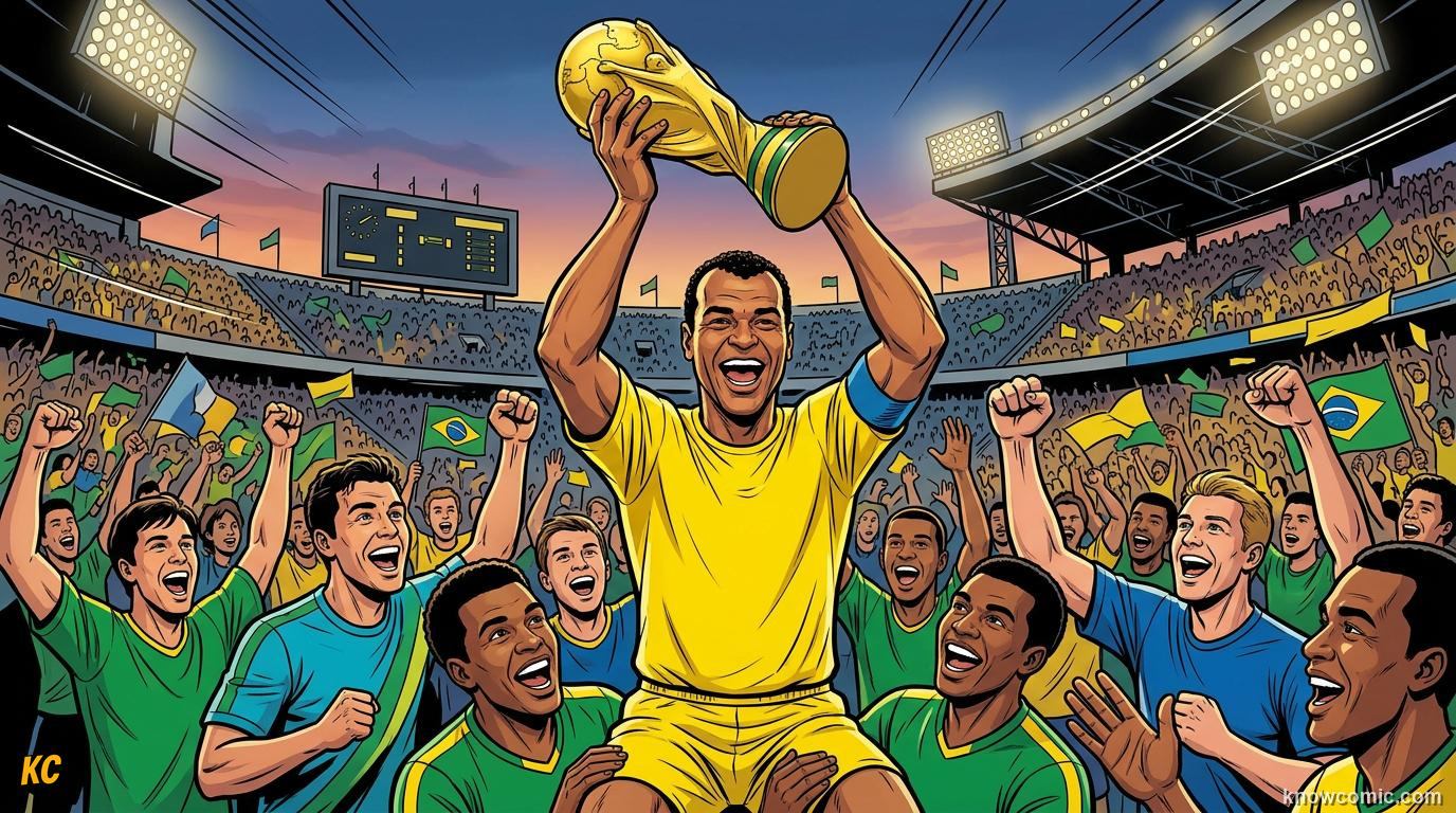 Comic panel titled defenders who led from the back, labelled leaders, from the KnowComic World Cup 2026 lesson on captains who lifted the cup