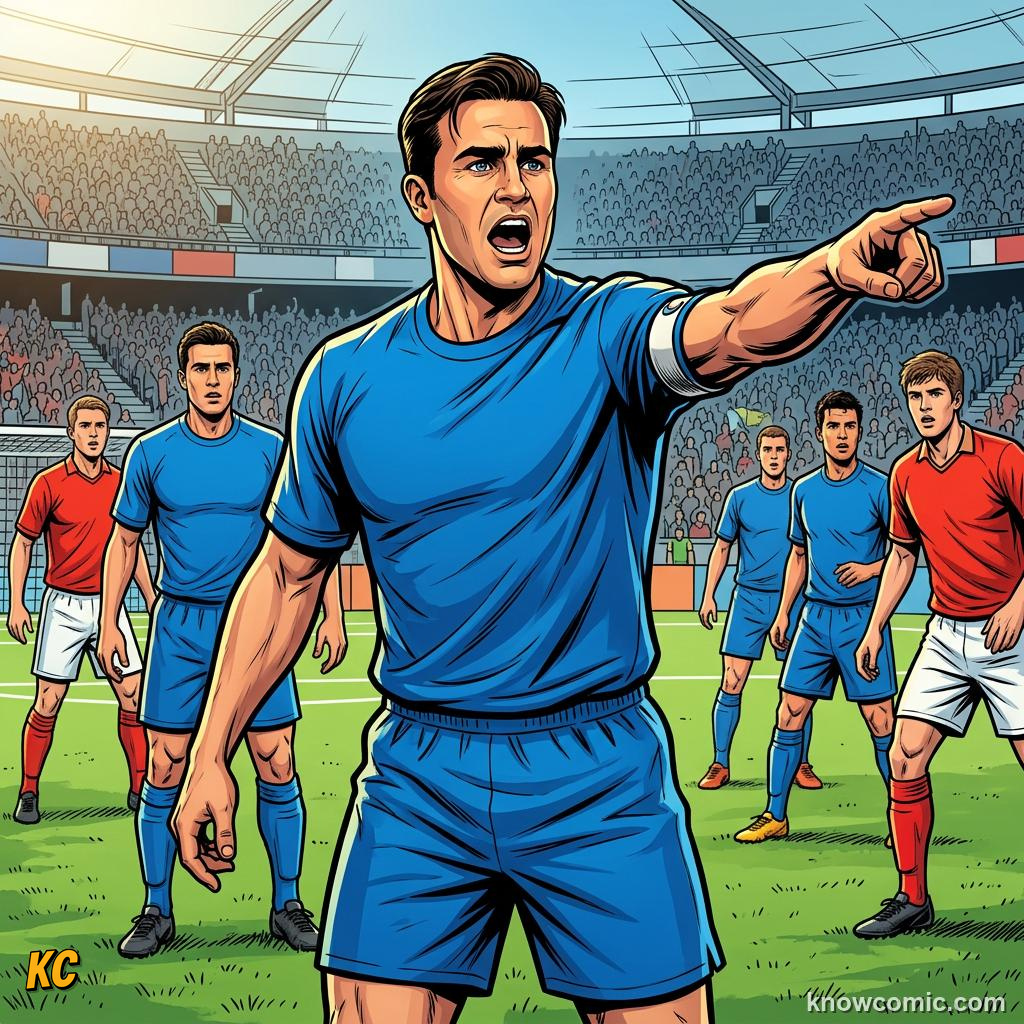 Comic panel titled leadership is a superpower, labelled cannavaro, from the KnowComic World Cup 2026 lesson on captains who lifted the cup