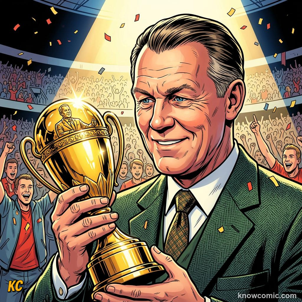Comic panel titled the coaches who won the world cup, labelled legacy, from the KnowComic World Cup 2026 lesson on great coaches in history