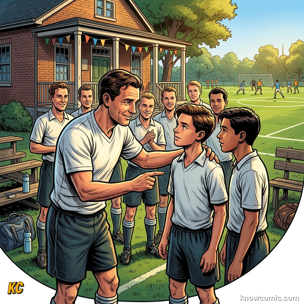 Comic panel labelled motivate, illustrating great coaches in history in KnowComic's World Cup 2026 series