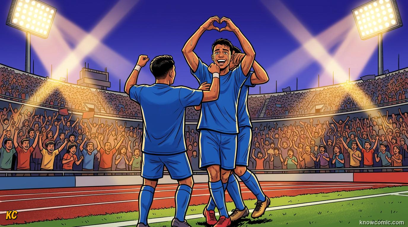Comic panel titled when the little team wins, labelled the magic, from the KnowComic World Cup 2026 lesson on underdog miracles