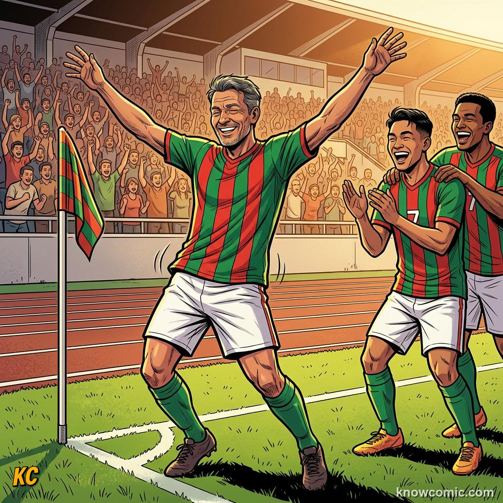 Comic panel titled morocco make history, labelled roger milla, from the KnowComic World Cup 2026 lesson on underdog miracles