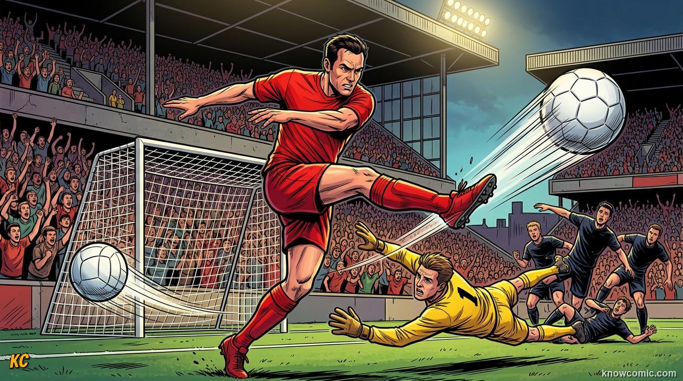 Comic panel titled shocks that shook the world, labelled the hall of shocks, from the KnowComic World Cup 2026 lesson on underdog miracles