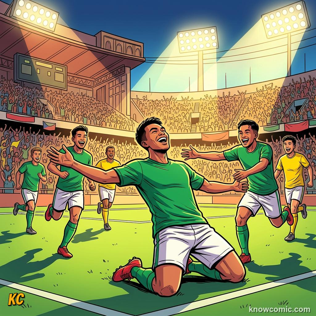 Comic panel labelled goal types, illustrating greatest goals ever in KnowComic's World Cup 2026 series