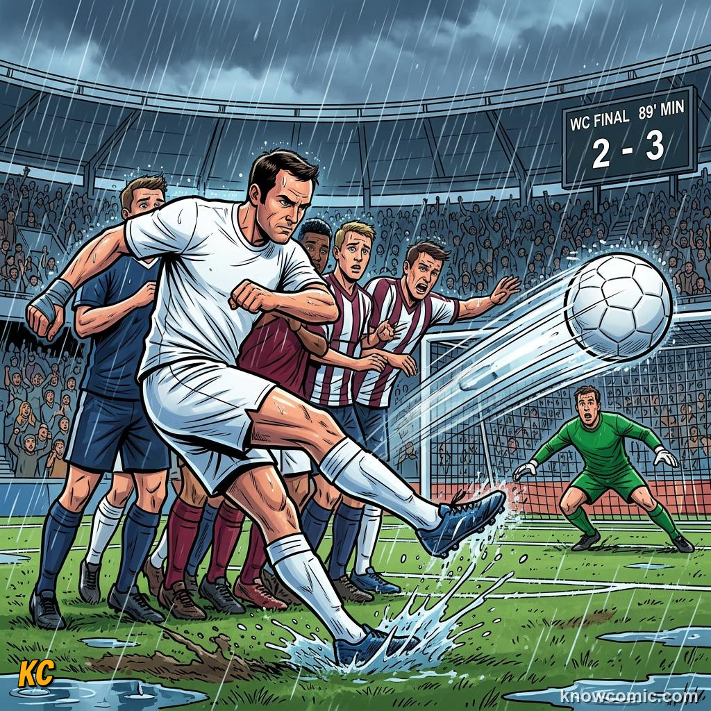 Comic panel titled germany 7, brazil 1, labelled the fightback, from the KnowComic World Cup 2026 lesson on famous finals & epic upsets