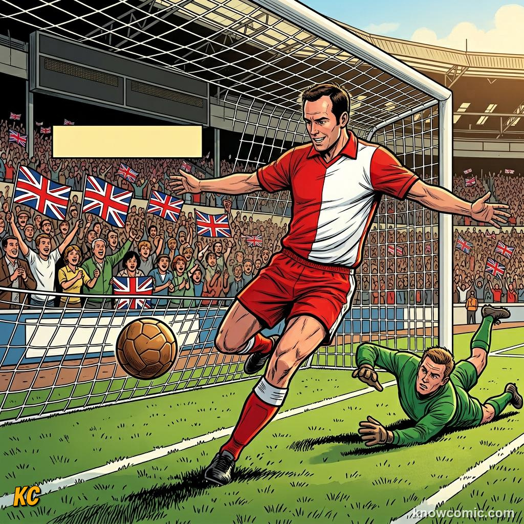 Comic panel titled no lead is ever safe, labelled england 1966, from the KnowComic World Cup 2026 lesson on famous finals & epic upsets