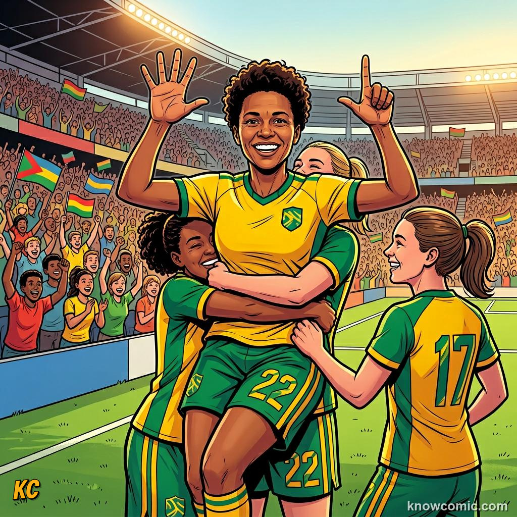 Comic panel titled the moment that changed everything, labelled her message, from the KnowComic World Cup 2026 lesson on women legends: marta & more