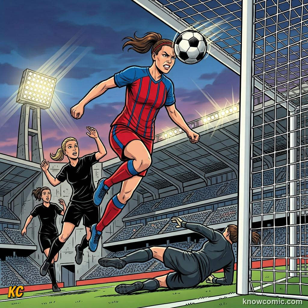 Comic panel titled the moment that changed everything, labelled abby wambach, from the KnowComic World Cup 2026 lesson on women legends: marta & more