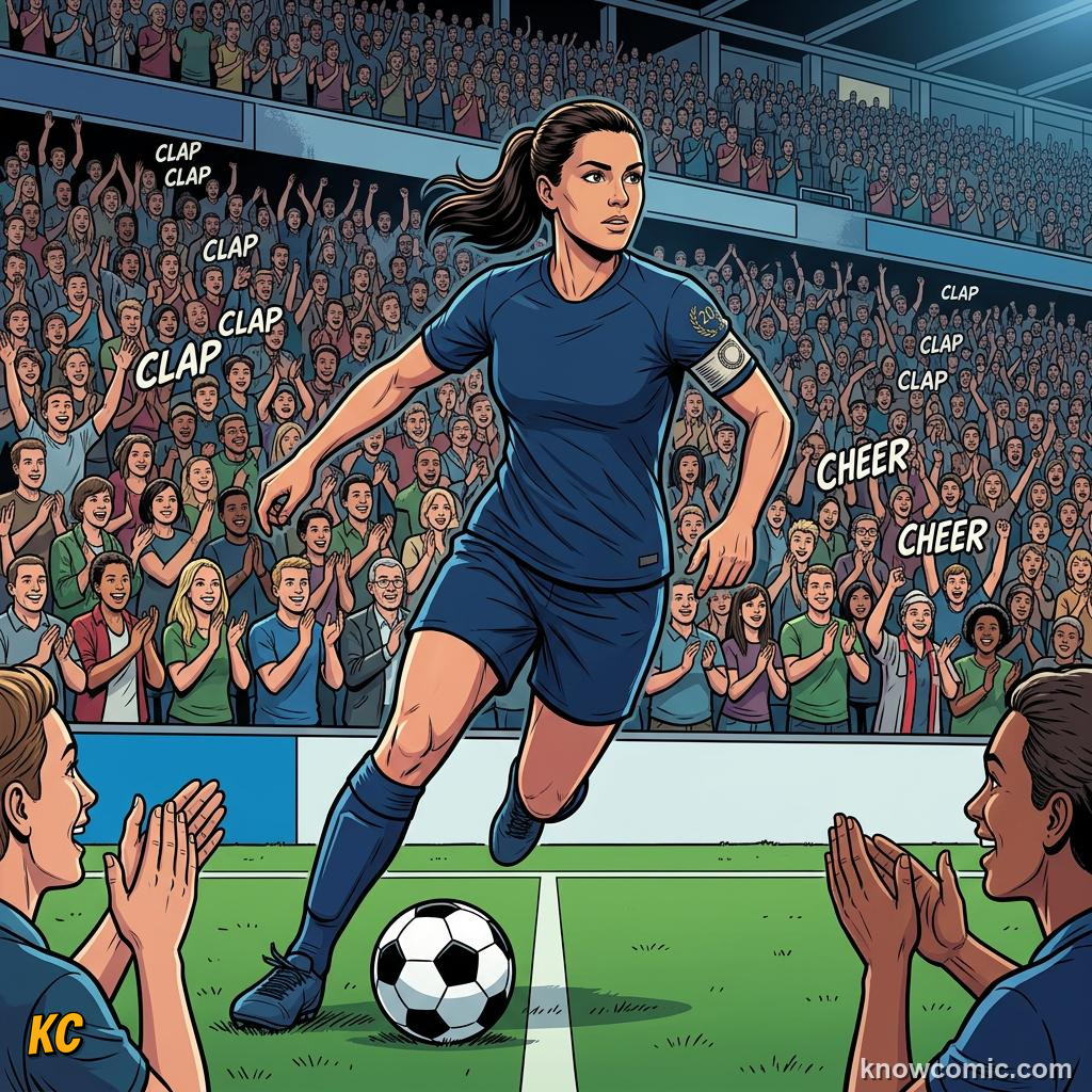 Comic panel titled every girl has the right to play, labelled formiga, from the KnowComic World Cup 2026 lesson on women legends: marta & more