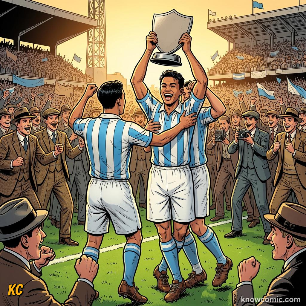 Comic panel titled pele and the beautiful game, labelled the winner, from the KnowComic World Cup 2026 lesson on world cup history: 1930 to today