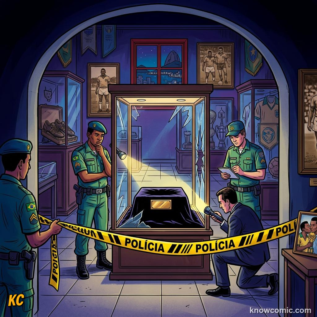 Comic panel titled more than just a piece of metal, labelled stolen in brazil, from the KnowComic World Cup 2026 lesson on the trophy: gold, theft & glory