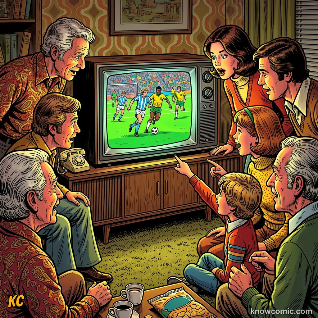 Comic panel titled maradona's world cup and mexico's finest hour, labelled tv tournament, from the KnowComic World Cup 2026 lesson on the hosts' football story