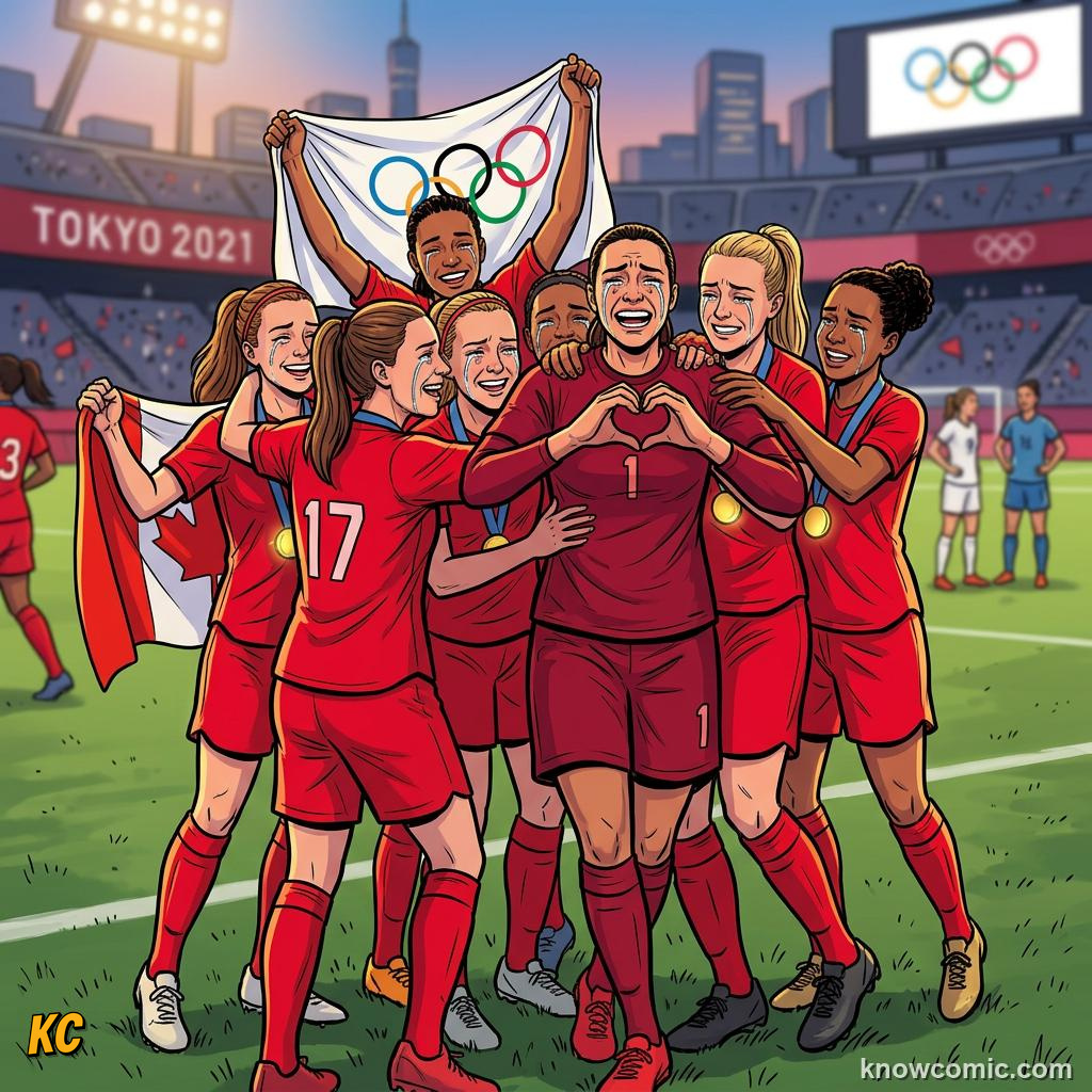 Comic panel titled the most ambitious world cup ever planned, labelled women's gold, from the KnowComic World Cup 2026 lesson on the hosts' football story