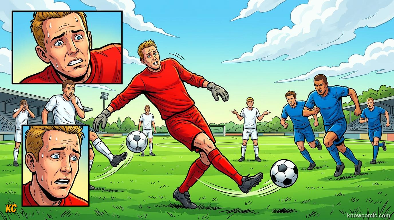 Comic panel titled the backpass rule transformed how football is played, labelled tactical changes, from the KnowComic World Cup 2026 lesson on world cups that changed the game