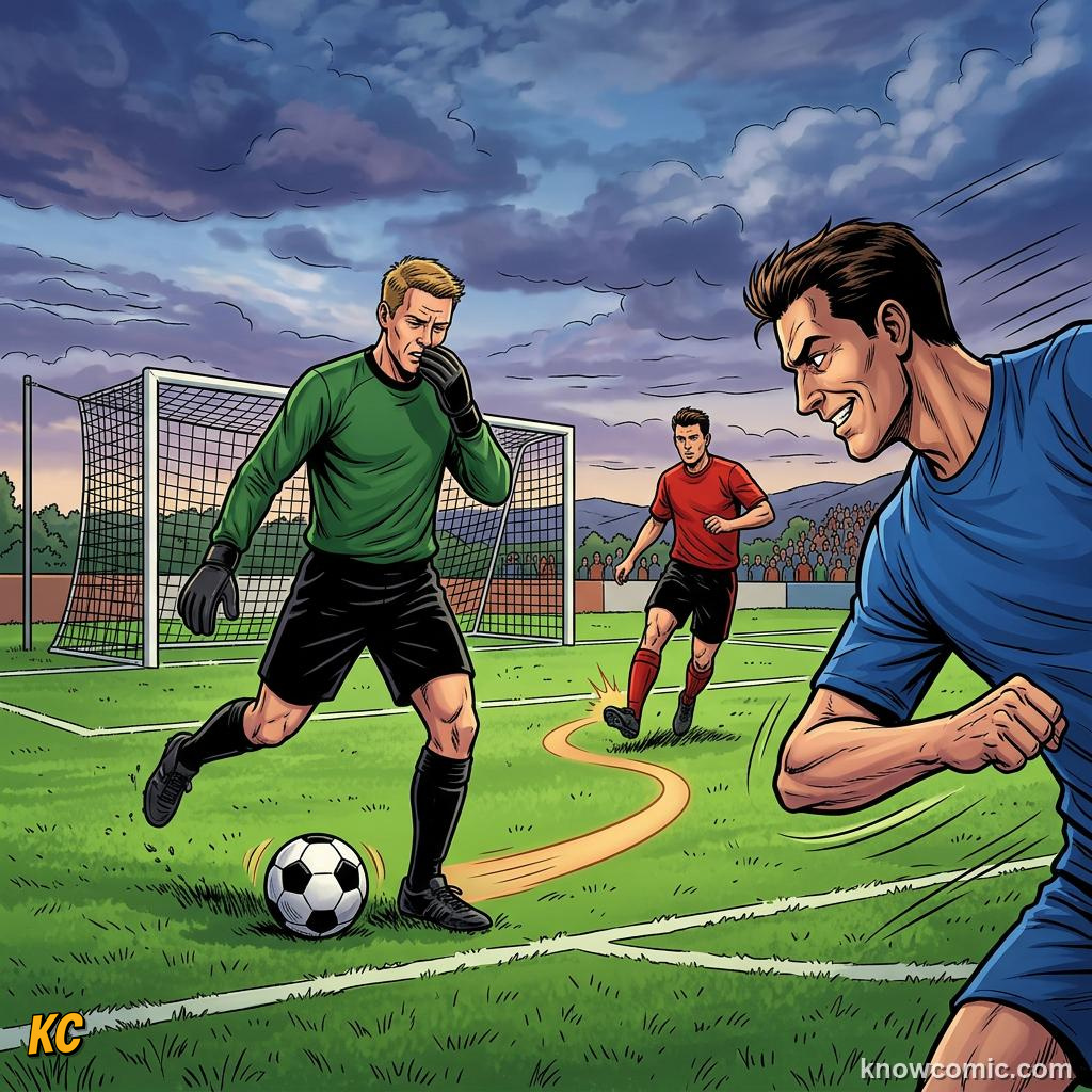 Comic panel titled the backpass rule transformed how football is played, labelled backpass ban, from the KnowComic World Cup 2026 lesson on world cups that changed the game