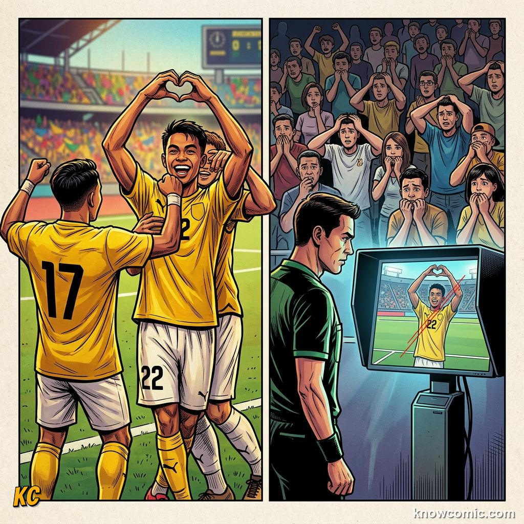 Comic panel titled the backpass rule transformed how football is played, labelled golden goal, from the KnowComic World Cup 2026 lesson on world cups that changed the game