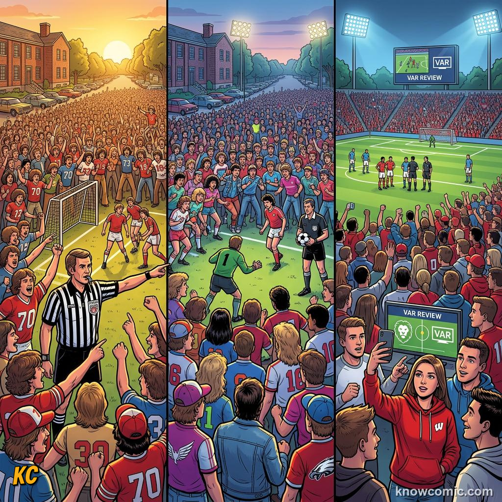 Comic panel labelled rules timeline, illustrating world cups that changed the game in KnowComic's World Cup 2026 series