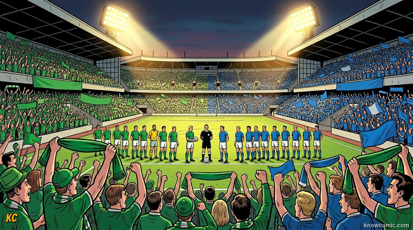 Comic panel titled the strange case of the war football helped start, labelled when football sparked a war, from the KnowComic World Cup 2026 lesson on football & peace