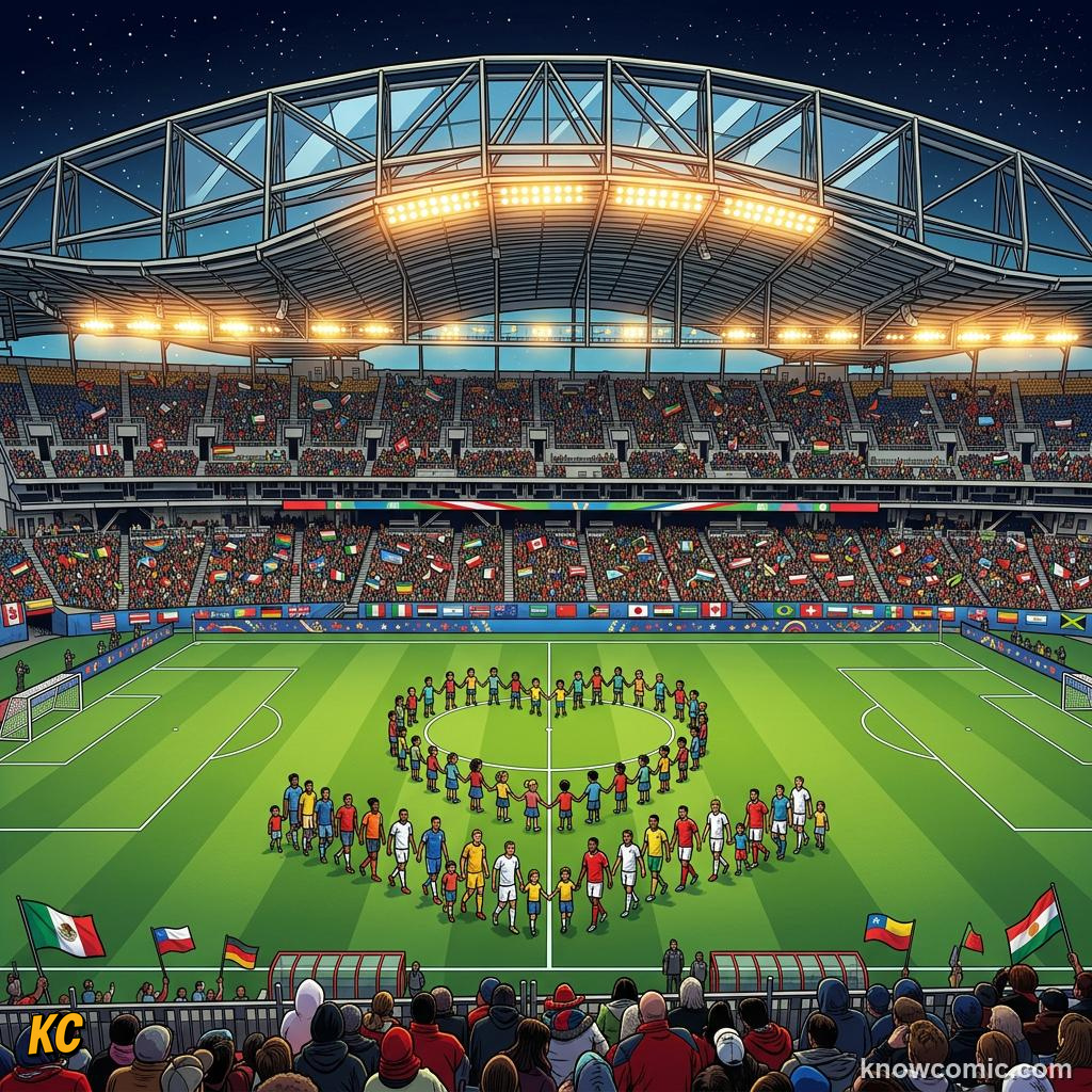 Comic panel titled why a football can go where a diplomat cannot, labelled other moments, from the KnowComic World Cup 2026 lesson on football & peace