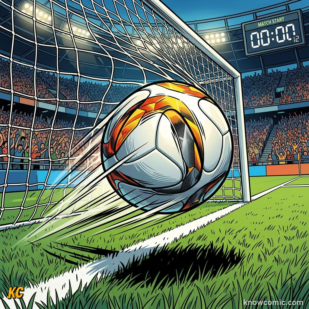 Comic panel titled the scoring record nobody has ever come close to, labelled the goal, from the KnowComic World Cup 2026 lesson on records & crazy numbers