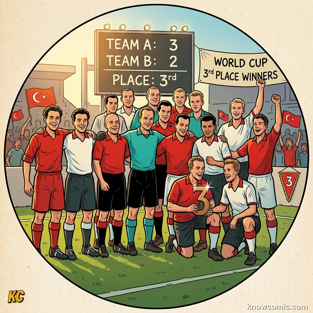 Comic panel titled the scoring record nobody has ever come close to, labelled the match, from the KnowComic World Cup 2026 lesson on records & crazy numbers