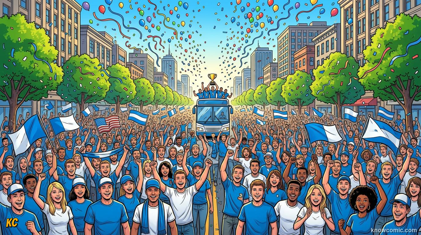 Comic panel titled the biggest party a country has ever thrown, labelled buenos aires, december 2022, from the KnowComic World Cup 2026 lesson on after the final whistle