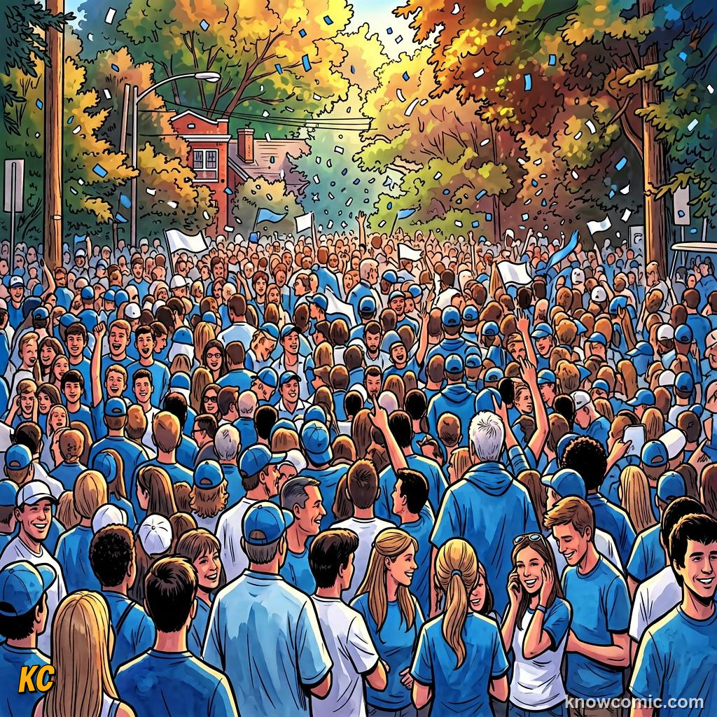 Comic panel titled a little symbol that tells a big story, labelled the crowd, from the KnowComic World Cup 2026 lesson on after the final whistle