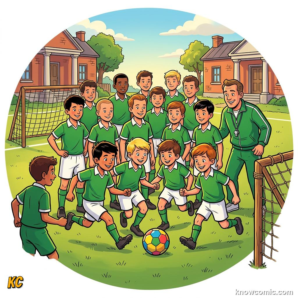 Comic panel titled when a trophy builds playgrounds and dreams, labelled 1966 england, from the KnowComic World Cup 2026 lesson on after the final whistle